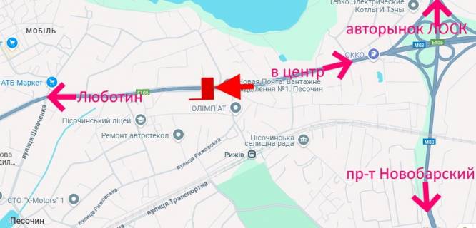 Billboard B in Pisochin Полтавський шлях-Пісочин-в'їзд Південний-прапорець №3-з центру scheme