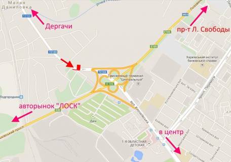 Billboard A in Kharkiv, 3х6  Klockivs'ka -rozv'azka z kil'cevou-5- v'izd do Harkova z boku Dergaciv scheme