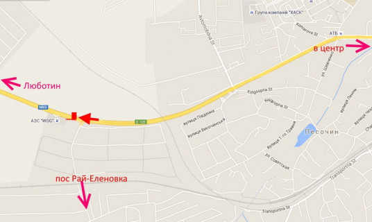 Billboard B in Kharkiv highway Траса Київ-Харків-467 км- сел. Пісочин-біля АЗС WOG-поворот на Рай-Єленівку-виїзд із міста scheme