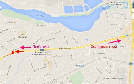 Billboard B in Pisochin, 3х6  Poltavs'kij slah-sel.Pisocin-st. Komarova-praporec' No2, z centru scheme