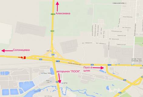 Billboard A in Kharkiv highway, 3х6  st.Zalutins'ka - rozv'azka z kil'cevou- v'izd u misto z boku Solonicivki scheme