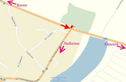 Billboard B in Kharkiv highway Trasa Kiiv-Harkiv-459 km-povorot na Lubotin u bik Harkova scheme