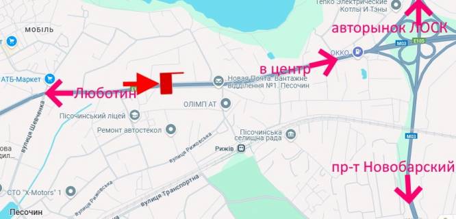 Billboard B in Pisochin Полтавський шлях-Пісочин-в'їзд Південний-прапорець №2-в центр scheme