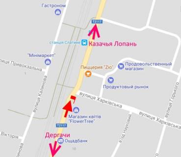 Billboard A in Slatino Slatino-st. Central'na-ZD vokzal-u bik Kozacoi Lopani scheme