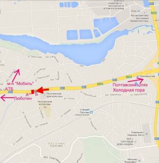 Billboard B in Pisochin, 3х6  Poltavs'kij slah-sel.Pisocin -st. Klubna, z centru scheme