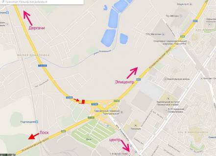 Billboard A in Kharkiv, 3х6  Klockivs'ka -rozv'azka  z kil'cevou (2) v'izd do Harkova z boku Dergaciv scheme