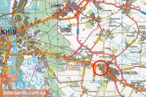 Billboard B in Boryspil, 3х6  Borispil', st. Kiivs'kij slah, 2/6; na svitlofori, viizd z TRC AeroMall, zupinka "35 kilometr", viizd z Borispola v napramku Kieva scheme