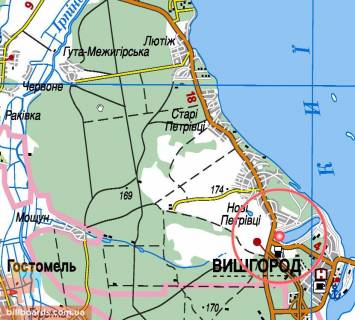 Billboard B in Vishgorod, 3х6  Visgorod, st. Bogatirs'ka (Kiiv), povorot na st. Ablunevu, avtodoroga R-69 km 20+020 m, pravoruc / v'izd v Kiiv (Obolon') scheme