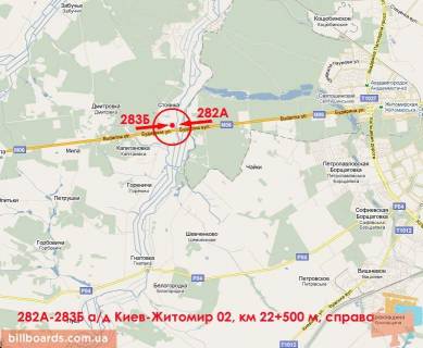Billboard B in Parking, 3х6  A/d M-06 Kiiv-Zitomir 02, km 22+500 m, pravoruc / v Kiiv, s. Stoanka (Zitomirs'ke sose), AZS WOG, pered mostom-rozv'azkou na Irpin'; 1,5 km do KP (v'izd v Kiiv); vidimist' > 350 m scheme