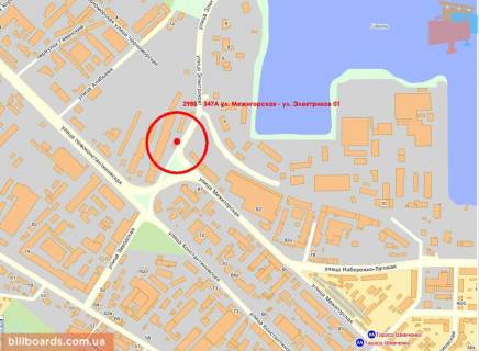 Billboard B in Kyiv, 3х6  st. Novokostantinivs'ka, 2A; novij gastro-hab Garage|GoodWine (Mezigirs'ka, 82 - kolisnij Tetra-Pak), napramok ruhu v bik st. Elektrikiv na Obolon' scheme