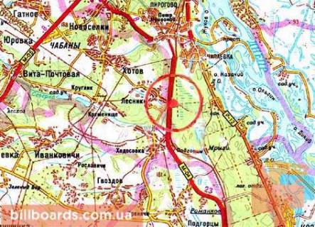 Billboard A in Khodosivka, 3х6  A/d N-01 Kiiv-Lugans'k 02; km 23+070 m, livoruc - "novobuhivs'ka" / v Kiiv, MegaMarket (400 m), navproti Sadovogo centra InterFlora, Hodosiivka (Dnipropetrovs'ke sose) scheme