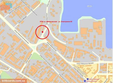 Billboard A in Kyiv, 3х6  st. Elektrikiv, 1A; novij gastro-hab Garage|GoodWine (Mezigirs'ka, 82 - kolisnij Tetra-Pak), napramok ruhu v bik Oboloni scheme