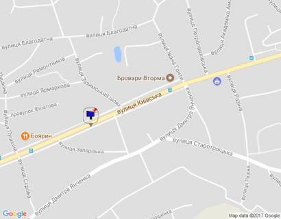 Billboard B in Brovary m. Brovari, st. Kiivs'ka, 114, za 115m do povorotu na st. Zaporiz'ka, cerez 90m pisla povorotu na st. Leontovica ta cerez 120m pisla povorotu na st. Zazims'kij slah scheme