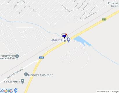 Billboard A in Kalynivka smt. Kalinivka, trasa M-05 Kiiv-Odesa, km 30+400 pravo, navproti AZS AMIK, avtobusna zupinka "st. Zora", za 500m do z'izdu na st. Zaliznicna scheme