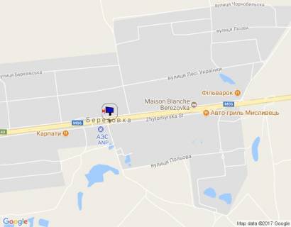 Billboard A in Berezivka (Kiev region), 6х3  s. Berezivka, trasa M-06 "Kiiv-Cop" (Zitomir), km 37+570 livo, AZS ANP, navproti otelu "Mezon Blans", cerez 175m pisla avtobusnoi zupinki scheme