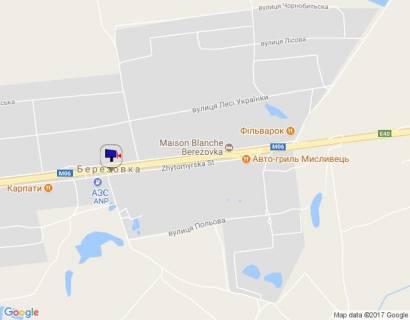 Billboard B in Berezivka (Kiev region), 6х3  s. Berezivka, trasa M-06 "Kiiv-Cop" (Zitomir), km 37+570 livo, AZS ANP, navproti otelu "Mezon Blans", za 175m do avtobusnoi zupinki scheme