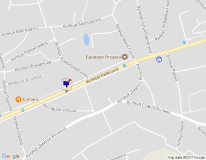 Billboard B in Brovary, 6х3  m. Brovari, st. Kiivs'ka, 114, za 300m do povorotu na st. Serova ta magazinu "Fora", za 130m do povorotu na st. Zaporiz'ka, cerez 80m pisla povorotu na st. Leontovica, cerez 110m pisla povorotu na st. Zazims'kij slah scheme