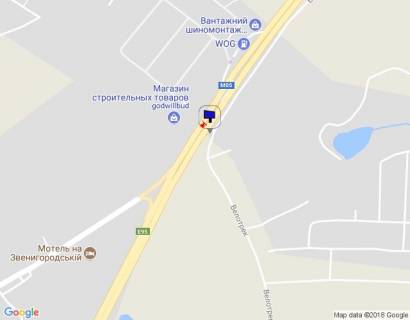 Billboard A in , 6х3  s. Vita-Postova, trasa M-05 Kiiv-Odesa, km 17+985 livo, za 150m do AZS WOG, cerez 830m pisla povorotu na s. Vita-Postova (na st. Sadova) scheme