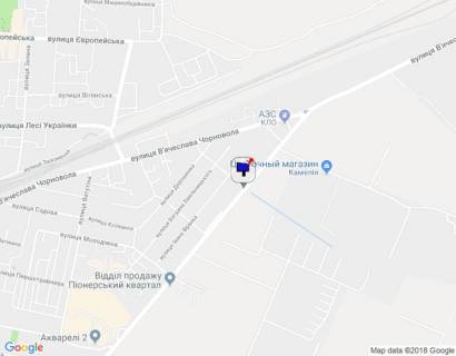 Billboard A in Vishnev m. Visneve, st. Stusa, poruc ZK Ceri Taun, Maks Mijka, 250 m pisla rozvilki z st. Cornovola scheme