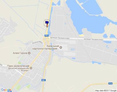 Billboard B in Obukhiv, 12х3  Dniprovs'ke sose, trasa N-01 "Kiiv-Znam'anka", km 43+000 pravo, cerez 100m pisla rozv'azki na m. Obuhiv ta m. Ukrainka, viizd z m. Obuhiv v storonu m. Kiiv, pravij scheme