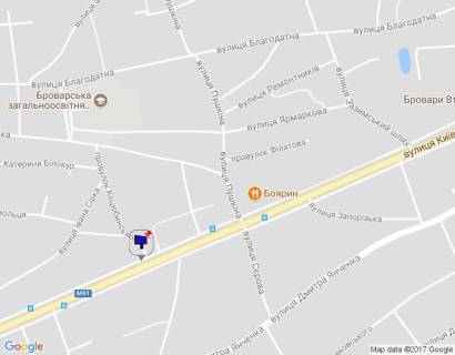 Billboard A in Brovary, 6х3  m. Brovari, st. Kiivs'ka, 69, za 150m do avtobusnoi zupinki, za 590m do perehresta z st. Evgenia Zelens'kogo, cerez 220m pisla povorotu na st. Serova ta magazinu "Fora" scheme