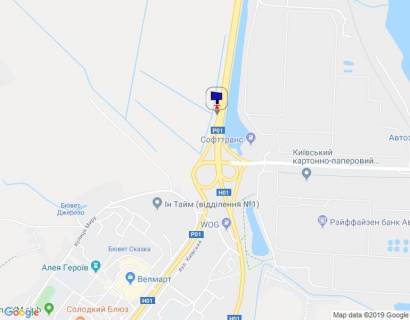 Billboard B in Obukhiv, 6х3  Dniprovs'ke sose, trasa N-01 "Kiiv-Znam'anka", km 43+100 pravo, rozv'azka na m. Obuhiv ta m. Ukrainka, viizd z m. Obuhiv v storonu m. Kiiv, niz scheme