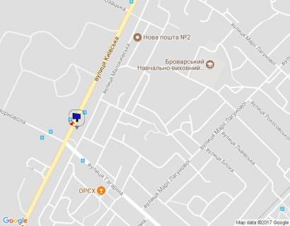 Billboard A in Brovary, 6х3  m. Brovari, st. Kiivs'ka, 294, navproti magazinu "Sil'po" ta avtobusnoi zupinki, cerez 70m pisla perehresta z st. Gagarina ta st. V'aceslava Cornovola scheme