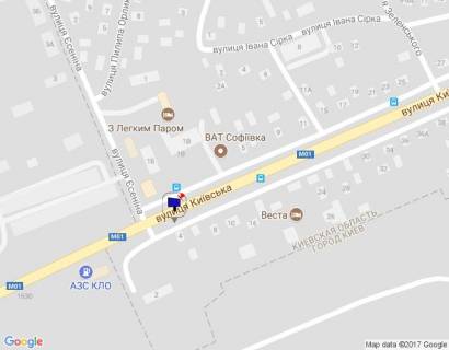 Billboard B in Brovary, 6х3  m. Brovari, st. Kiivs'ka, 4, bila magazinu "Fora", viizd z m. Brovari v storonu m. Kiiv, za 20m do perehresta z st. Esenina, za 100m do AZS "KLO" scheme