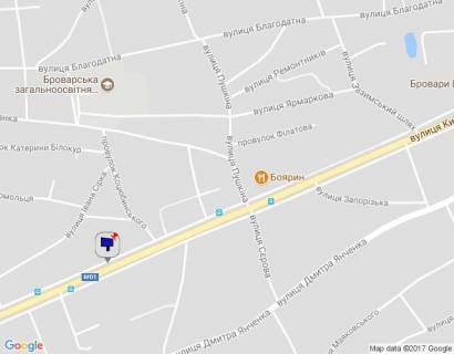 Billboard A in Brovary, 6х3  m. Brovari, st. Kiivs'ka, 59, za 50m do avtobusnoi zupinki, za 490m do perehresta z st. Evgenia Zelens'kogo, cerez 320m pisla povorotu na st. Serova ta magazinu "Fora" scheme