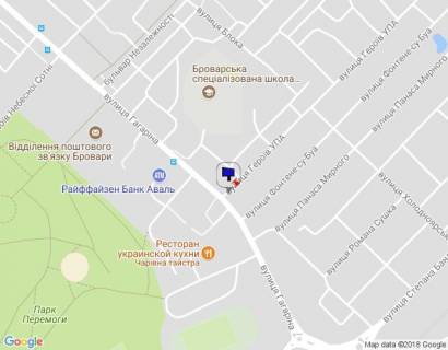 Billboard A in Brovary, 6х3  m. Brovari, st. Geroiv Ukraini, 25, bila povorotu na st. Geroiv UPA, cerez 60m pisla povorotu na st. Fontenes-su-Bua scheme
