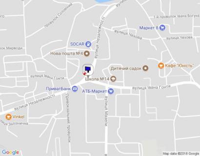 Billboard B in Uman, 6х3  m. Uman', rozv'azka z st. Ivana Gonti ta st. Nezaleznosti, za 60m do avtobusnoi zupinki, cerez 75m pisla PrivatBanku (po st. Nezaleznosti), za 100m do magazinu ATB ta povorotu na st. Mazepi (po st. Ivana Gonti) scheme