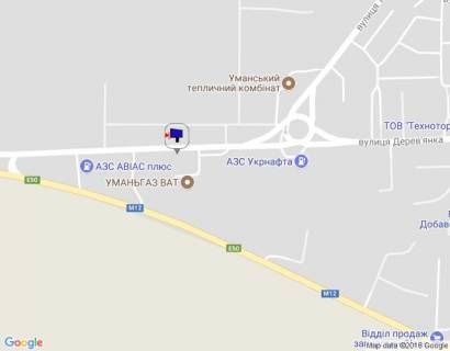 Billboard A in Uman, 6х3  m. Uman', st. Derev'anka, za 80m do avtobusnoi zupinki ta 200m do rozv'azki z st. Teplicna, cerez 500m pisla povorotu z trasi M-12  scheme