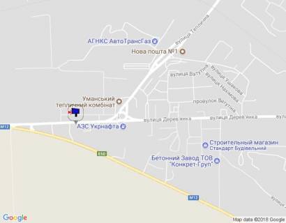 Billboard A in Uman, 6х3  m. Uman', st. Derev'anka, za 140m do avtobusnoi zupinki ta 260m do rozv'azki z st. Teplicna, cerez 440m pisla povorotu z trasi M-12  scheme