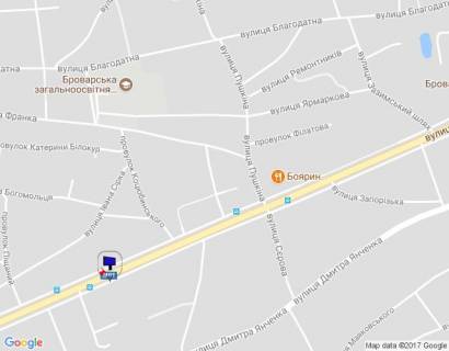 Billboard A in Brovary, 5,9х2,9  m. Brovari, st. Kiivs'ka, 66, bila avtobusnoi zupinki, cerez 440m pisla perehresta z st. Evgenia Zelens'kogo scheme