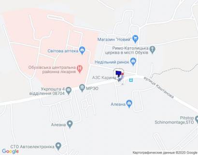 Billboard B in Obukhiv, 6х3  m. Obuhiv, st. Kastanova, 21, likarna, bila AZS Karina, za 200m do MREV, cerez 50 m pisla avtobusnoi zupinki scheme