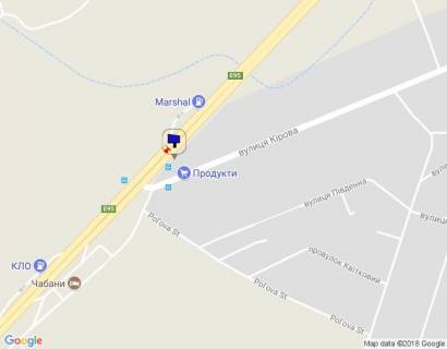 Billboard A in Chabani s. Cabani, trasa M-05 Kiiv-Odesa, km 16+485 livo, bila avtobusnoi zupinki, navproti zaizdu na  AZS Marshal, cerez 80m pisla povorotu na st. Kirova scheme