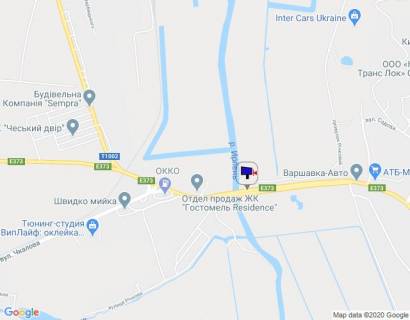 Billboard A in Irpin, 6х3  m. Irpin', trasa M-07 "Kiiv-Kovel'", km 23+200 pravo, mist cerez r. Irpinka, v'izd u misto, za 375m do AZS OKKO, cerez 400m pisla magazinu ATB, cerez 450m pisla magazinu FORA, verh scheme