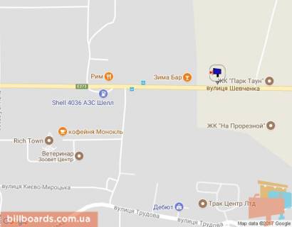 Billboard B in Bucha, 6х3  m. Buca, trasa M-07 "Kiiv-Kovel'", km 25+650 pravo, st. Sevcenka, pered ZK "Park Taun", ZK "Na Proriznij", cerez 250m pisla AZS Shell, AZS UPG, verh scheme