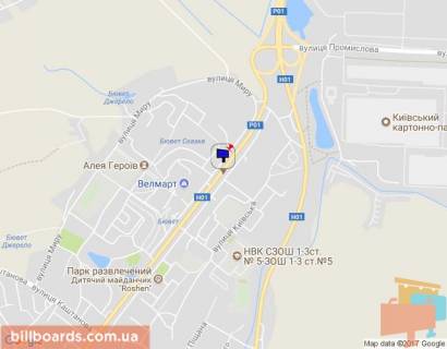 Billboard B in Obukhiv, 6х3  m. Obuhiv, st. Kiivs'ka, 168, navproti rinku ta zitlovogo kompleksu "Nektarnij", za 70m do povorotu do supermarketu "Velmart" scheme