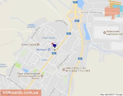 Billboard B in Obukhiv, 6х3  m. Obuhiv, st. Kiivs'ka, 119, povorot do supermarketu "Velmart", avtobusna zupinka "Pisana" scheme