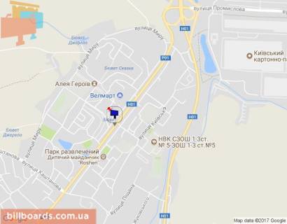 Billboard B in Obukhiv, 6х3  m. Obuhiv, st. Kiivs'ka, 123, navproti rinku ta zitlovogo kompleksu "Nektarnij" scheme