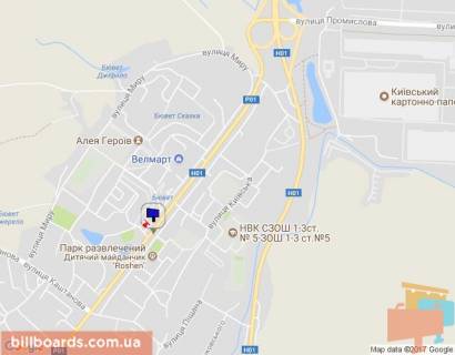 Billboard A in Obukhiv, 6х3  m. Obuhiv, st. Kiivs'ka, 144, bila ditacogo majdanciku "Rosen" scheme