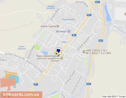 Billboard A in Obukhiv, 6х3  m. Obuhiv, st. Kiivs'ka, za 50m do banku "Aval'", navproti ozera ta ditacogo majdanciku "Rosen" scheme