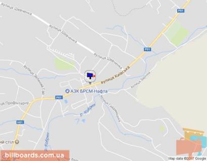 Billboard A in Obukhiv, 6х3  m. Obuhiv, st. Kiivs'ka, 31, povorot na st. Zelenij Gaj, navproti Obuhivs'koi ditacoi skoli mistectv scheme