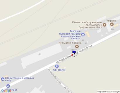 Billboard A in Vishnev, 6х3  m. Visneve, st. V'aceslava Cornovola, navproti budinku No43, bila AZK OKKO, cerez 900m pisla rozvilki z st. Vasila Stusa scheme