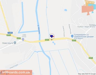 Billboard B in Irpin, 6х3  m. Irpin', trasa M-07 "Kiiv-Kovel'", km 22+975 livo, mist cerez r. Irpinka, za 775m do rozvilki Irpin'-Gostomel'-Buca, ZK "Gostomel' Rezidens", verh scheme