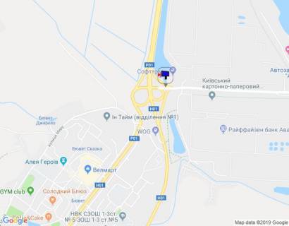 Billboard B in Obukhiv, 6х3  m. Obuhiv, pocatok st. Promislova, mist cerez trasu N-01 "Kiiv-Znam'anka", na rozi dorig na st. Kiivs'ka ta povorotu na Kiiv scheme