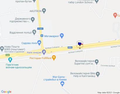 Billboard B in Kapitanivka, 6х3  s. Kapitanivka, trasa M-06 "Kiiv-Cop" (Zitomir), km 24+500 livo, za 320m do AZS AMIS ta povorotu na Vorzel', za 180m do Mega Marketu scheme