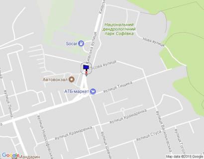 Billboard A in Uman m. Uman', st. Kiivs'ka, 4, bila avtobusnoi zupinki, navproti Avtovokzalu, za 40m do povorotu na st. Lisova ta 120m do AZS SOCAR, cerez 50m pisla magazinu ATB ta rozv'azki z st. Tisika ta st. Sevcenka scheme