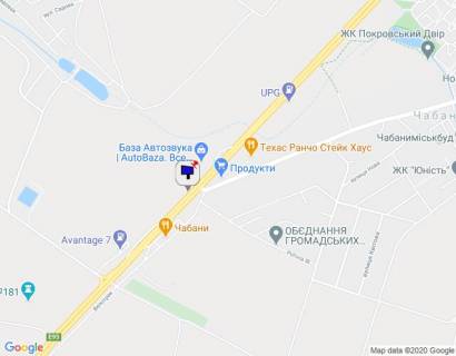 Billboard A in Chabani s. Cabani, trasa M-05 Kiiv-Odesa, km 16+630 pravo, zaizd do ATB Marketu, bila avtobusnoi zupinki, cerez 170m pisla zaizdu na  AZS Marshal, za 160m do AZS KLO scheme